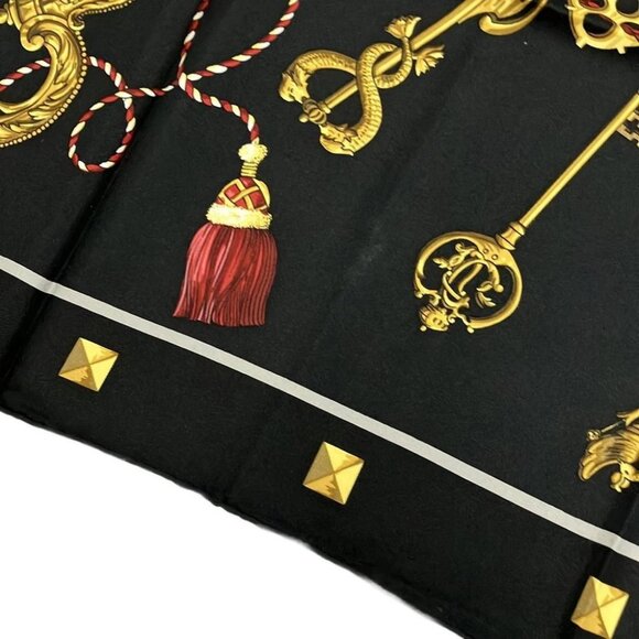 Auth HERMES Carre 90 - Black Dark yellow Bordeaux Scarf - Picture 5 of 5